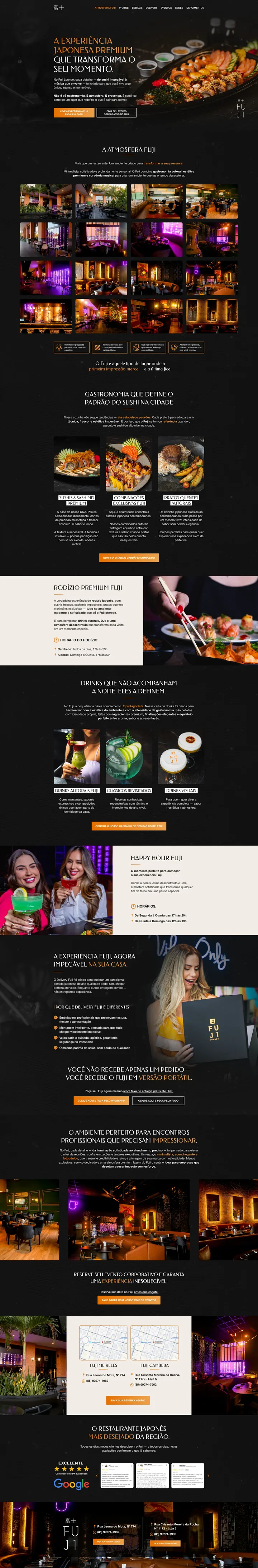 Página completa do site de Fuji Lounge, do topo ao rodapé