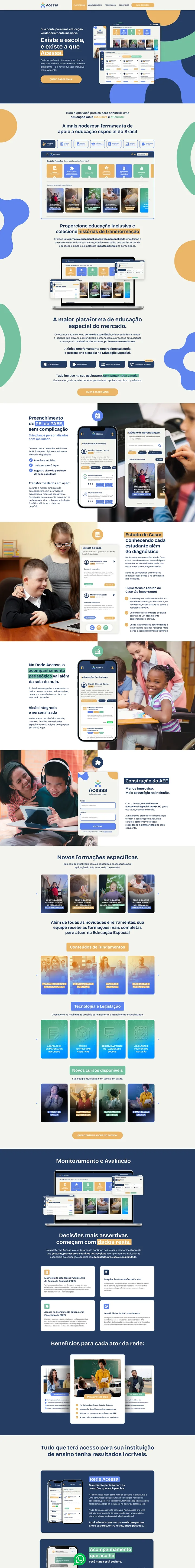 Página completa do site de Rede Acessa, do topo ao rodapé