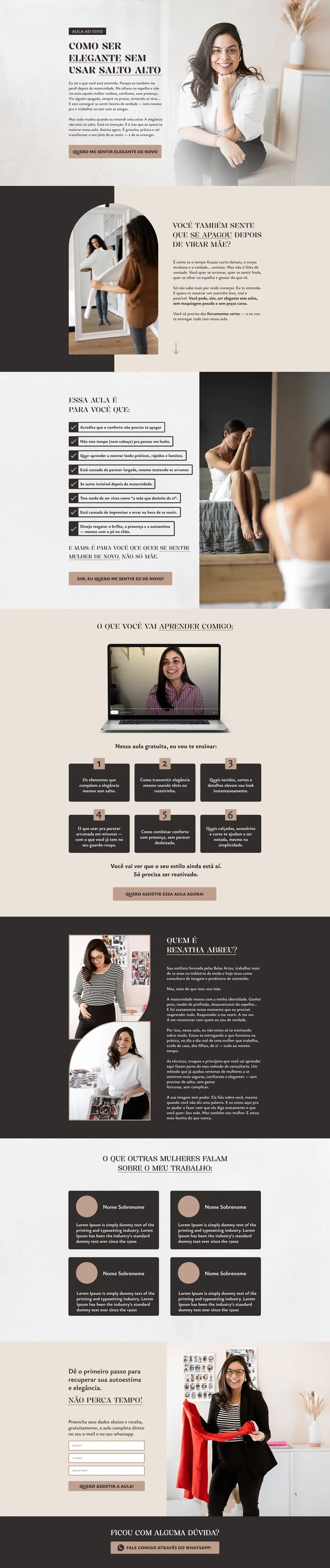 Página completa do site de Renatha Abreu, do topo ao rodapé