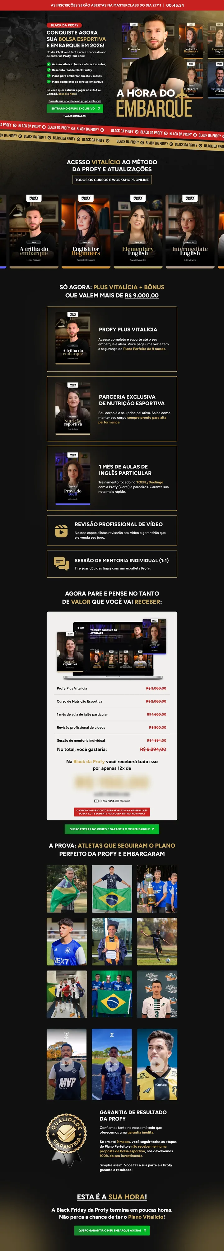 Página completa do site de Profy Academy, do topo ao rodapé