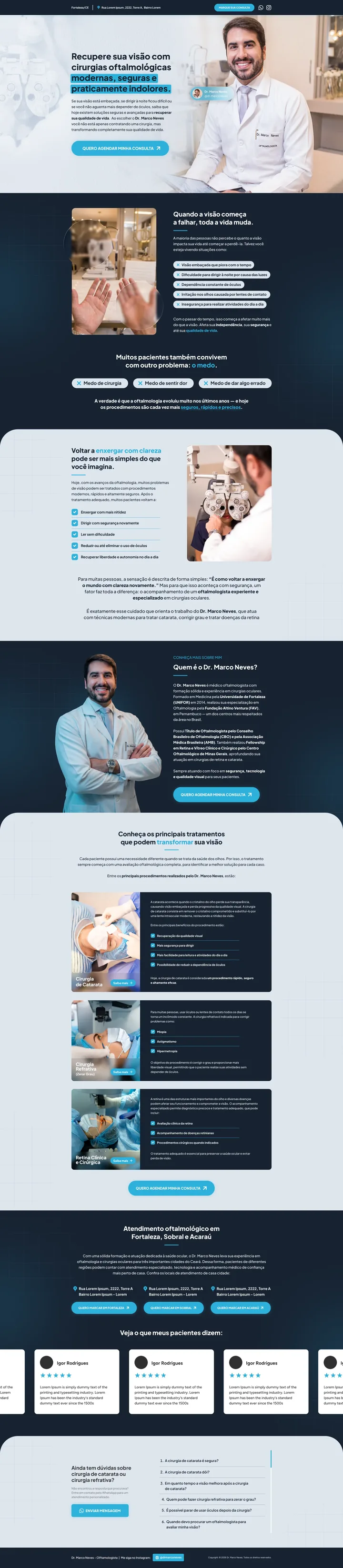 Página completa do site de Dr. Marco Neves, do topo ao rodapé