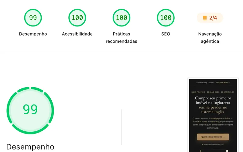 PageSpeed Insights, celular, out/2026 do site de Guia Accountancy Doctors