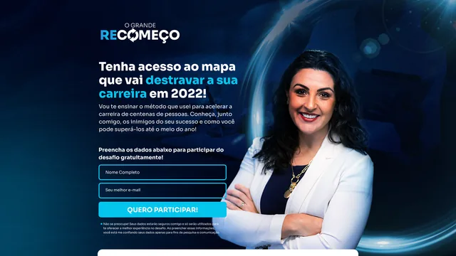 Página inicial do site de O Grande Recomeço, criado pela Agência Alencar