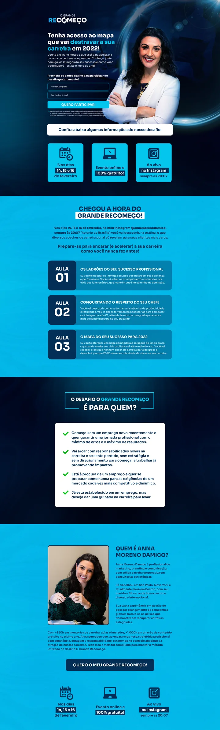 Página completa do site de O Grande Recomeço, do topo ao rodapé