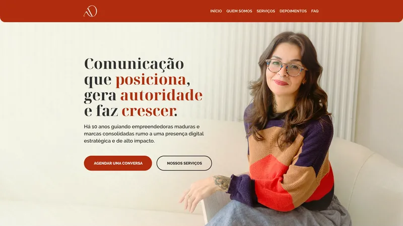 Primeira dobra do site de D.A. Comunicação