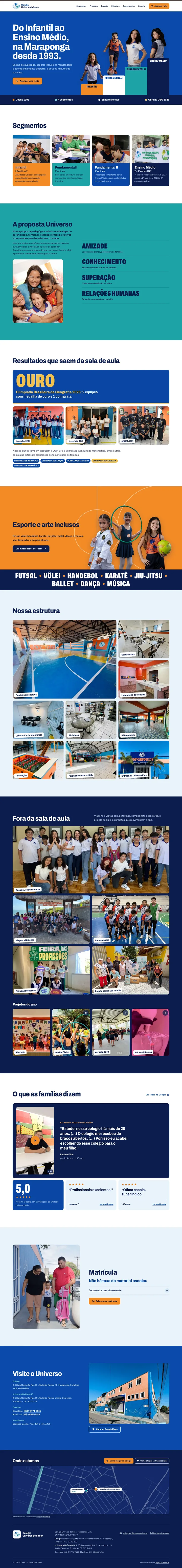 Página completa do site de Colégio Universo do Saber, do topo ao rodapé