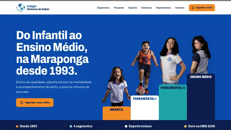 Primeira dobra do site de Colégio Universo do Saber