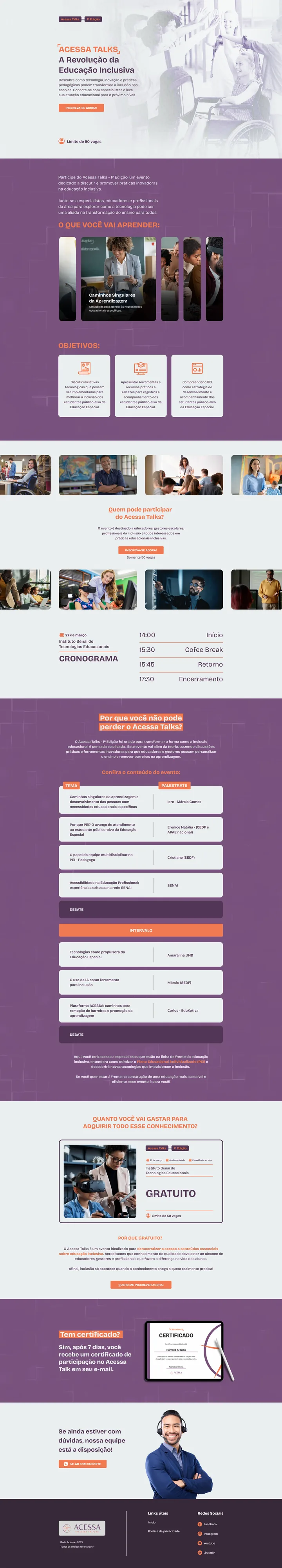 Página completa do site de Acessa Talks, do topo ao rodapé