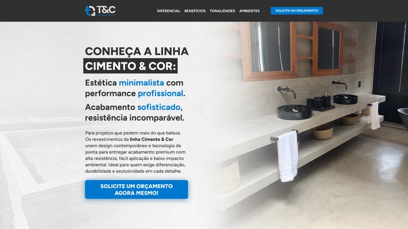 Primeira dobra do site de TeC Cimento e Cor